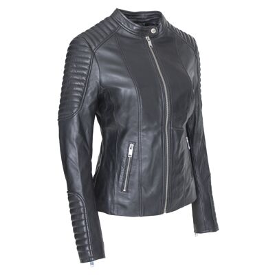 Quilted leather jacket with biker collar SUE