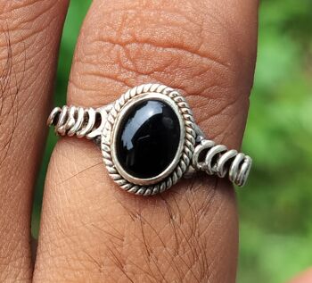 Bague faite à la main en argent sterling 925 avec pierres précieuses en onyx noir 7