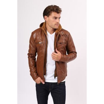 Blouson en cuir avec capuche intégrée STEVE 1