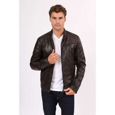 Leather jacket with padded shoulders SAUL
