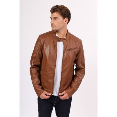 Leather jacket with padded shoulders SAUL