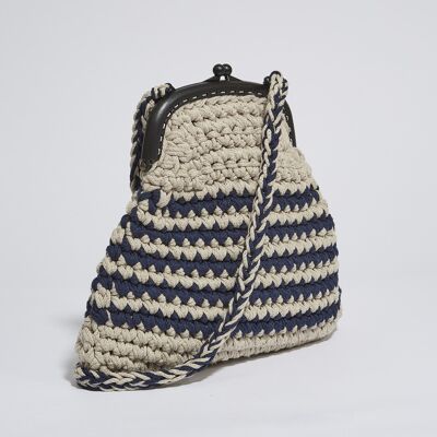 “Kiss me Mama” purse beige + blue stripes