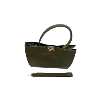 SAC PORTE MAIN CUIR  GRAINE BEATRICE KAKI 4