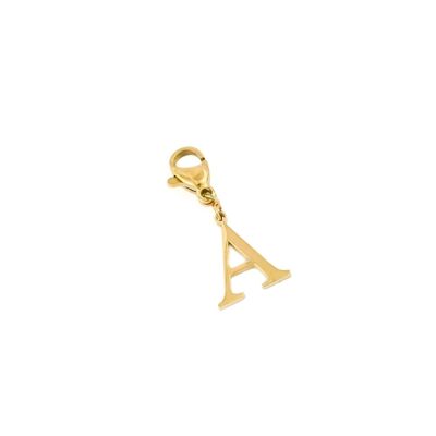 Charm de letra inicial del alfabeto de acero inoxidable dorado
