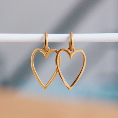 Boucles d'oreilles acier inoxydable coeur long - or