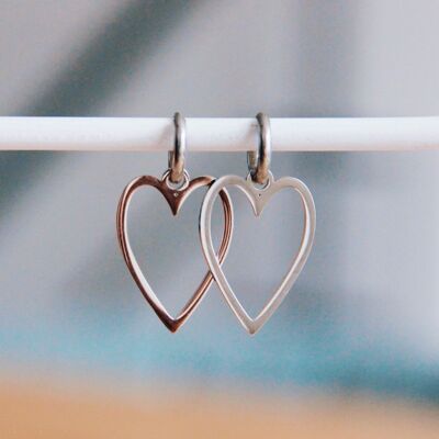 Stainless steel earrings long heart - silver