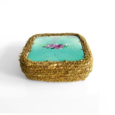 Boîte de rangement avec couvercle en jonc de mer romantique bouquet de fleurs