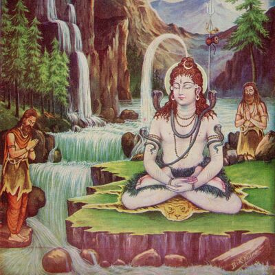 Vintage Hindu Print - Shiva at the waterfall