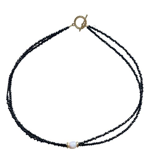 Double black crystal string and pearl chocker