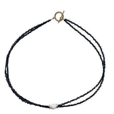 Double black crystal string and pearl chocker