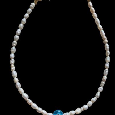 Blue hamsa and pearl anklet bracelet
