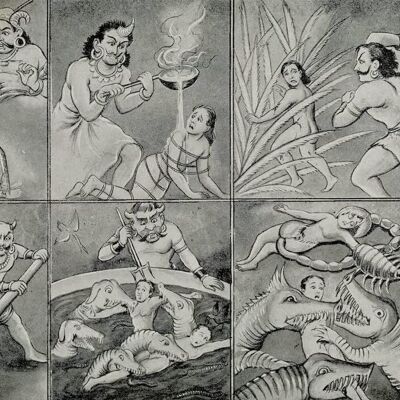 Vintage gerahmter Hindu-Druck – „Karma“