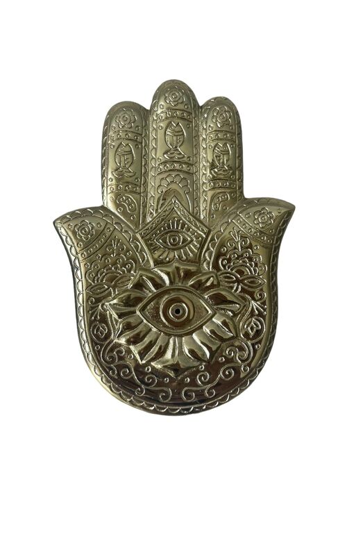 Ornamented Buddha hand incense holder gold brass sculpture