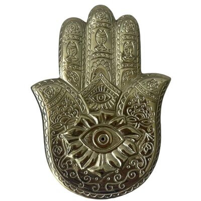 Ornamented Buddha hand incense holder gold brass sculpture