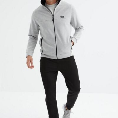 Tracksuit Men with zipper light gray and black pants