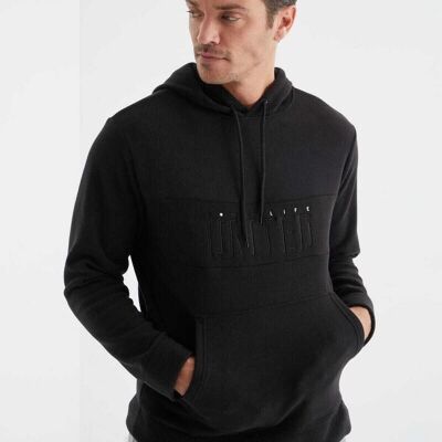 Schwarzer Fleece-Kapuzenpullover