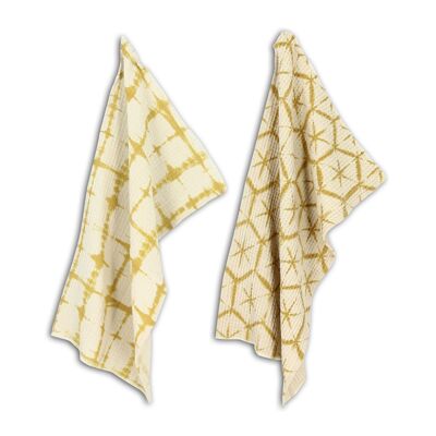 LOT DE 2 TORCHONS DE CUISINE EN COTON NID D ABEILLE JAUNE MIMOSA 40X60CM DÉCORS ASSORTIS PAOLO