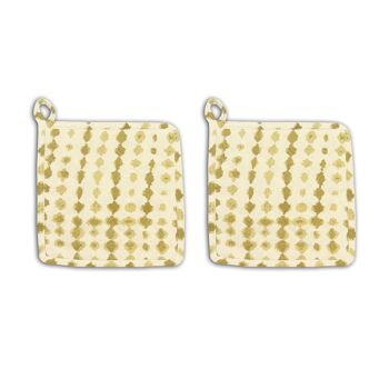 LOT DE 2 MANIQUES EN COTON IMPRIMÉ JAUNE MIMOSA 20X20CM EGITO 1