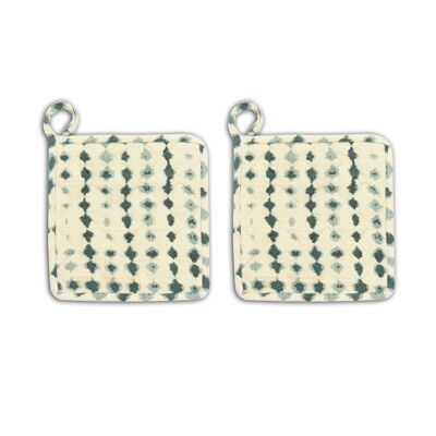 SET OF 2 CELADON GREEN PRINTED COTTON PANS 20X20CM EGITO