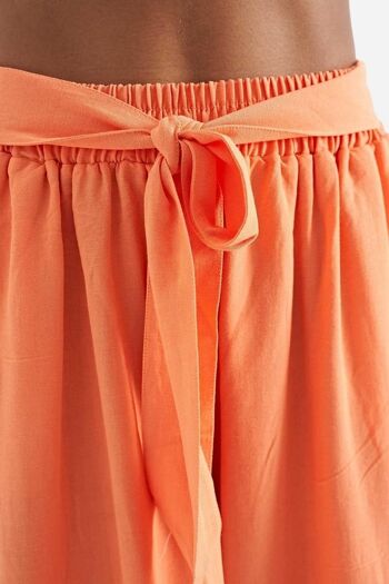 Pantalon femme orange taille haute élastique et jambes larges 7