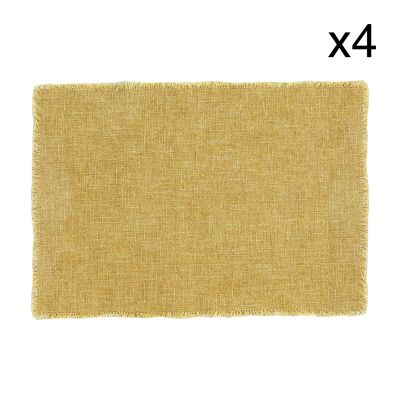 SET OF 4 FRINGED PLACEMATS IN PLAIN YELLOW MIMOSA FABRIC 38X54CM ANOKI