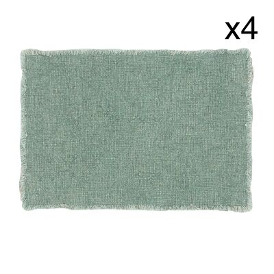SET OF 4 FRINGED PLACEMATS IN PLAIN CELADON GREEN FABRIC 38X54CM ANOKI