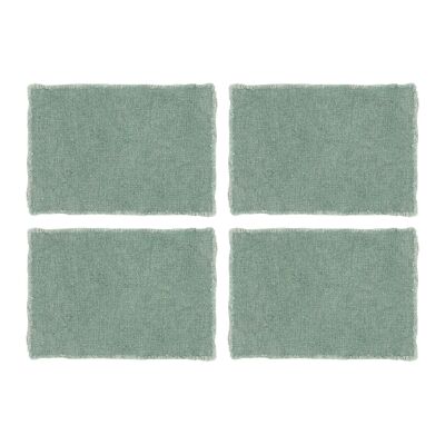 SET 4 TOVAGLIETTE ALL'AMERICANA CON FRANGE IN TESSUTO TINTA UNITA VERDE CELADON 38X54CM ANOKI
