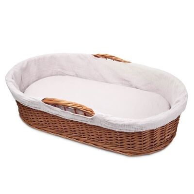 Hi Little One - Panier bas en osier avec matelas 2en1, Blanc