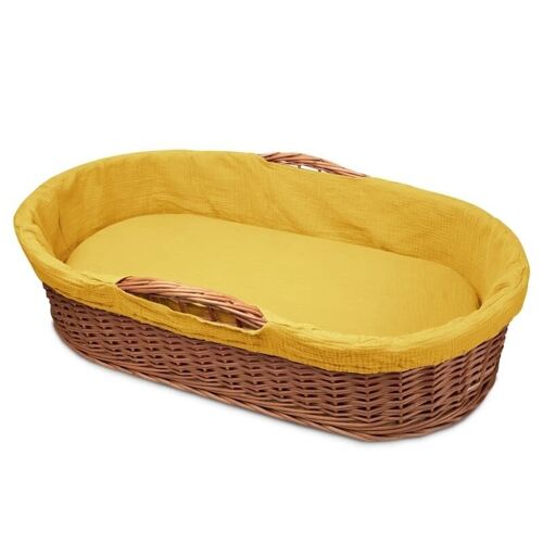 Hi Little One - wicker low basket with 2in1 mattress, Mustard