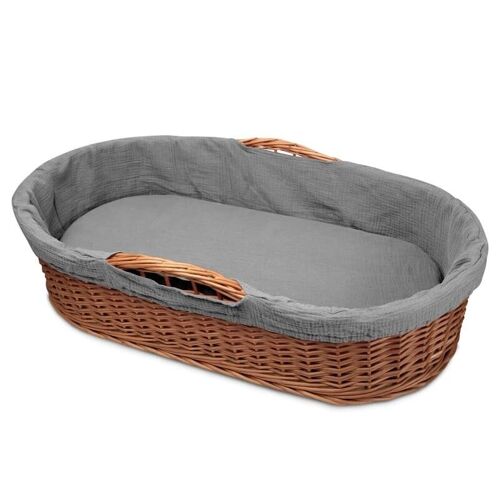 Hi Little One - wicker low basket with 2in1 mattress, Gray