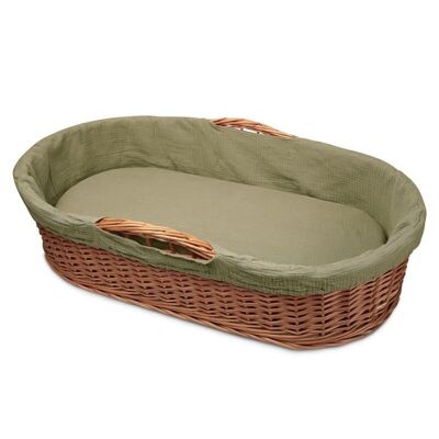 Hi Little One - wicker low basket with 2in1 mattress, Green Hunter