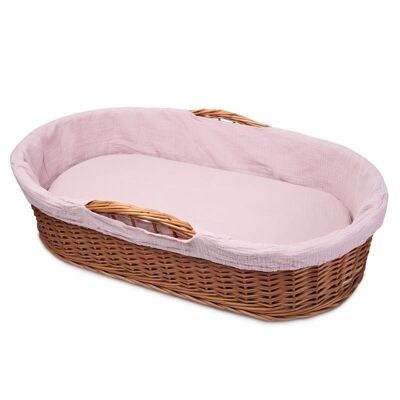 Hi Little One - Panier bas en osier avec matelas 2en1, Blush