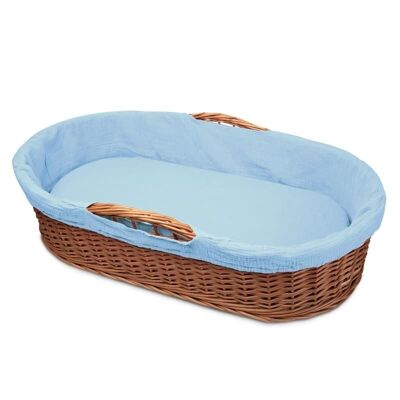 Hi Little One - Panier bas en osier avec matelas 2en1, Bleu