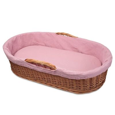 Hi Little One - wicker low basket with 2in1 mattress, Baby Pink