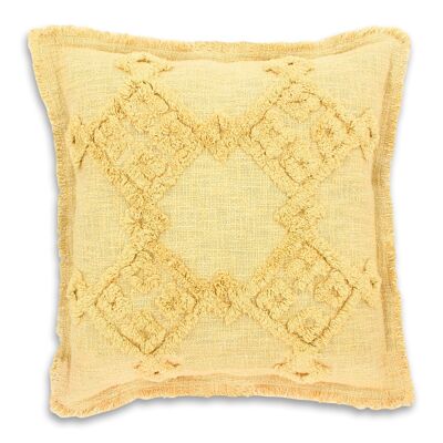 COUSSIN EN COTON TISSÉ FRANGÉ JAUNE MIMOSA 45X45CM CANDIDO