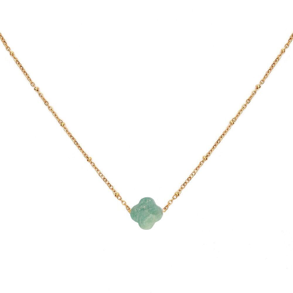 Collier or trèfle jade