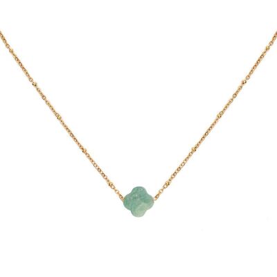 Gold necklace clover jade