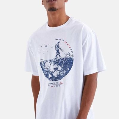 La Pèra Herren-T-Shirt – Weiß mit blauem Aufdruck