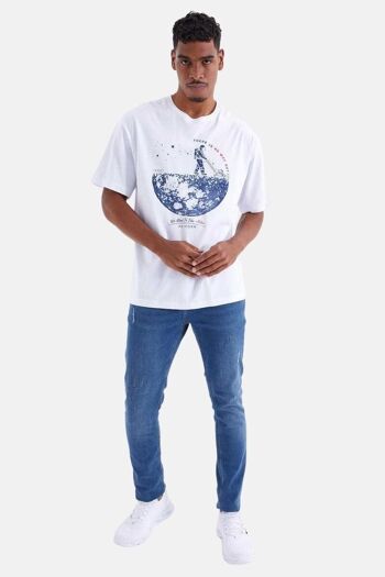 T-shirt homme La Pèra - Blanc imprimé bleu 2