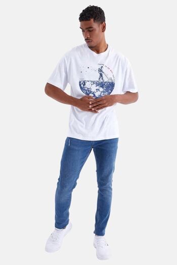 T-shirt homme La Pèra - Blanc imprimé bleu 4