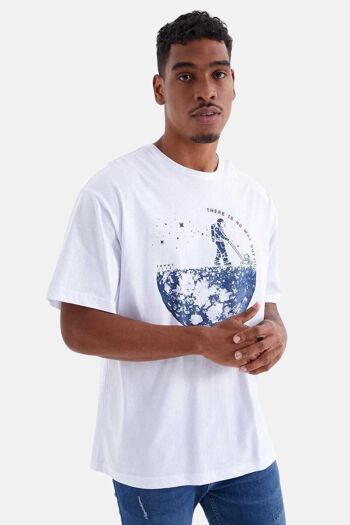 T-shirt homme La Pèra - Blanc imprimé bleu 6