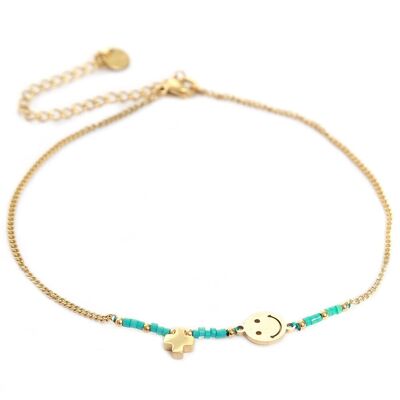 Anklet miyuki smiley turquoise