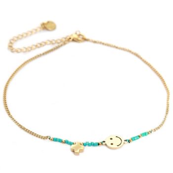 Bracelet de cheville miyuki smiley turquoise 1
