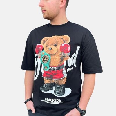 La Pèra Herren T-Shirt mit Bären-Print Schwarz
