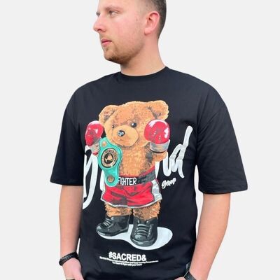 La Pèra Herren T-Shirt mit Bären-Print Schwarz
