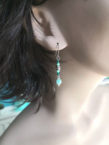 3 paires de boucles d'oreilles pendantes argentées en pierre fine et cristal | boucles d'oreilles labradorite | quartz rose | amazonite 2