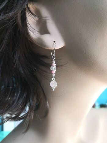 3 paires de boucles d'oreilles pendantes argentées en pierre fine et cristal | boucles d'oreilles labradorite | quartz rose | amazonite 4