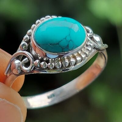 Blauer Türkis 925 Sterling Silber Handgefertigter Ring
