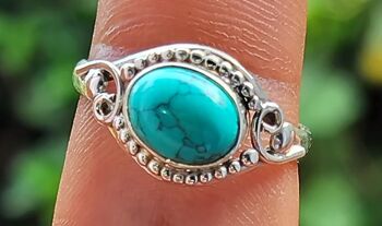 Bague faite main en argent sterling 925 bleu turquoise 5