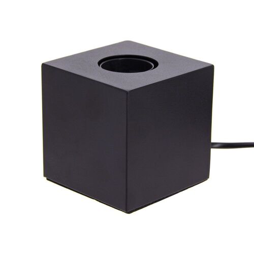 Lampe à poser cube en métal noir, compatible culot E27, IP20, 60W puissance max